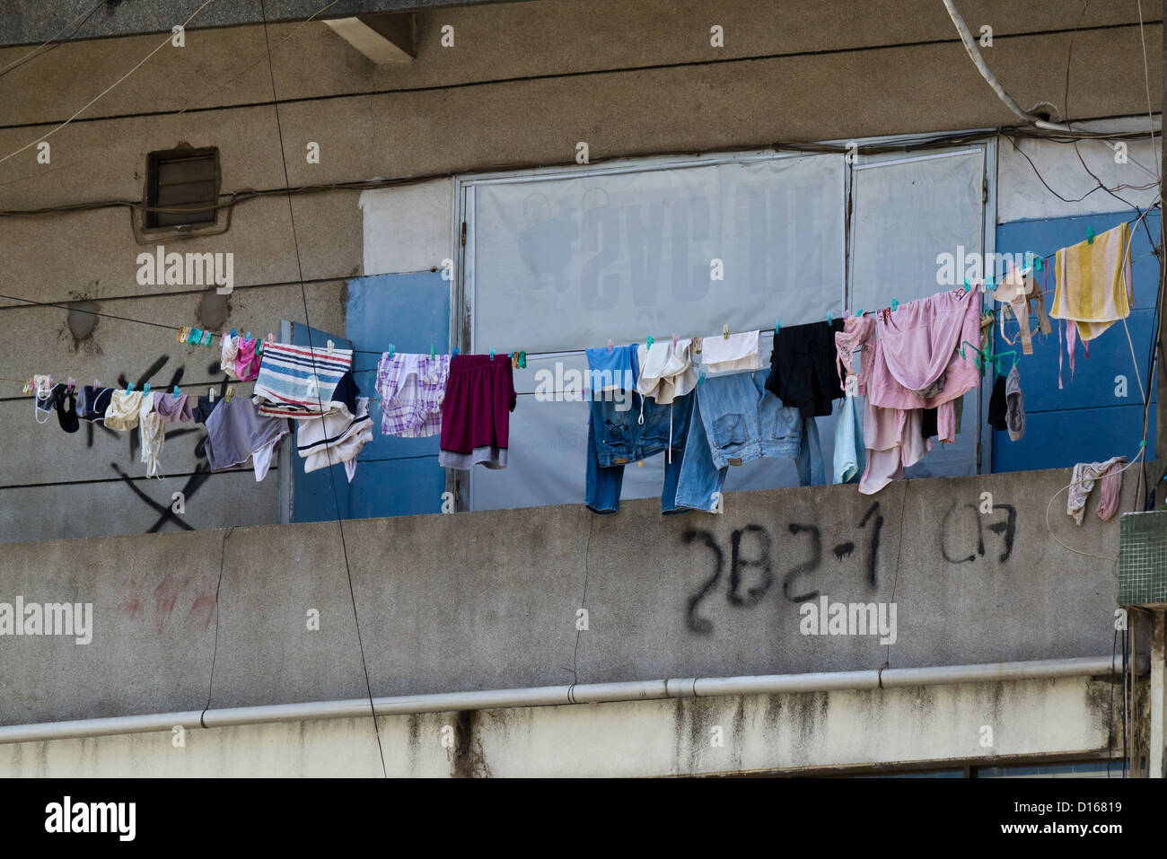 Laundry hung out to dry on an exterior Facade in Ho Chi Minh City