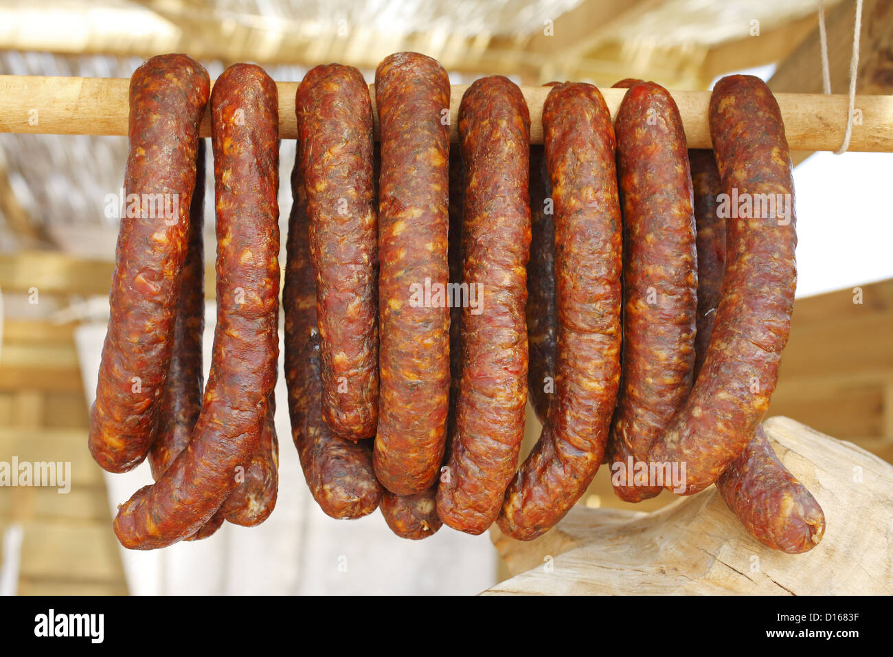 Dry sausage, food fair in Poland Stock Photo Alamy