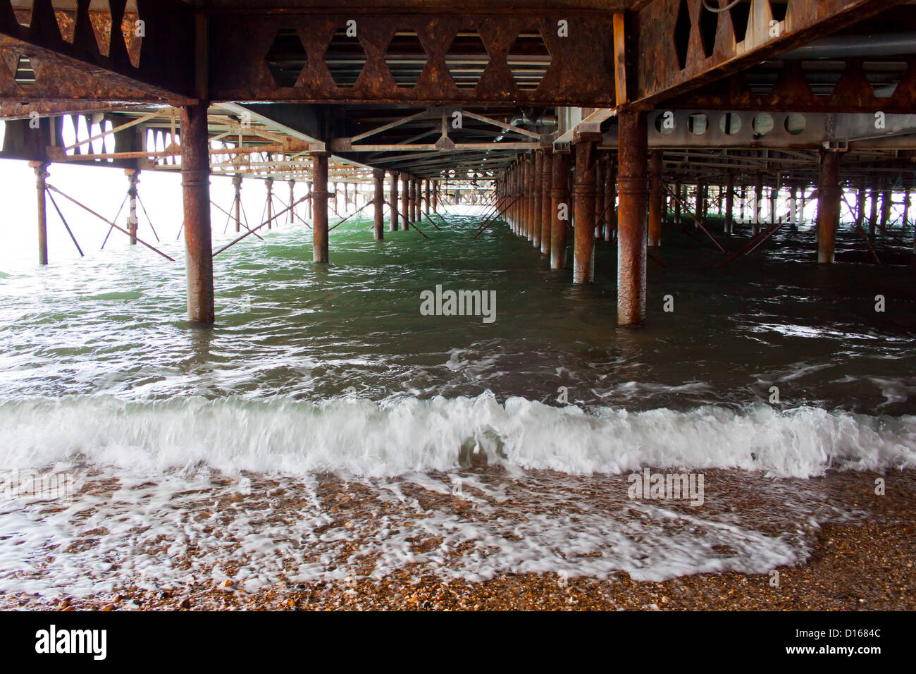 Underneath South Parade Pier, Southsea, Portsmouth. Stock Photo