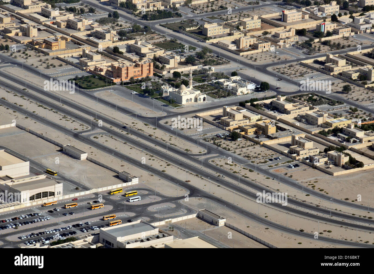 aerial view on residential zone, suburb near international airport, Abu Dhabi, UAE Stock Photo
