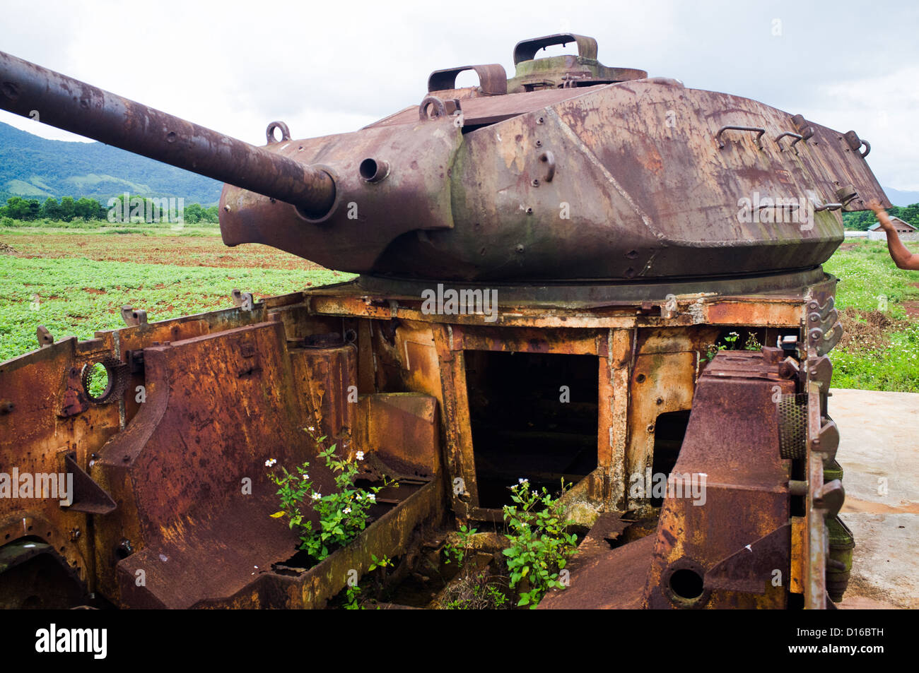 American tank remains at Khe Sanh Airbase in the DMZ zone in Vietnam Stock Photo