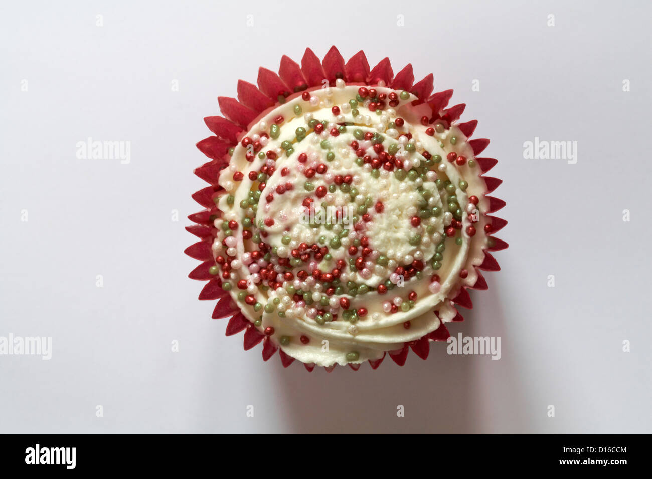 Christmas mince pie cupcake isolated on white background - looking down on from above Stock Photo