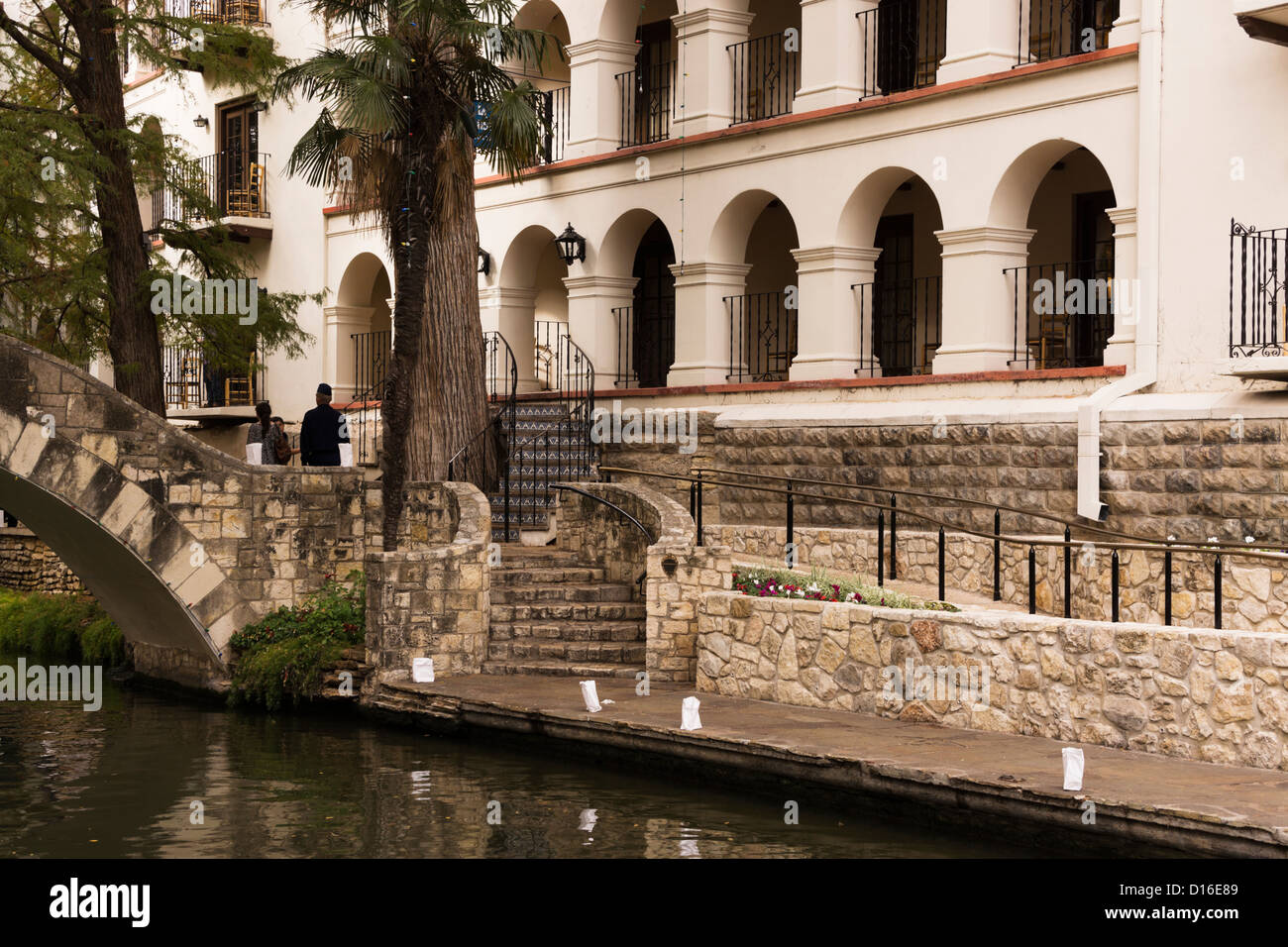 Visitors enjoy the elegant surroundings of the Riverwalk in San Antonio, Texas. Stock Photo