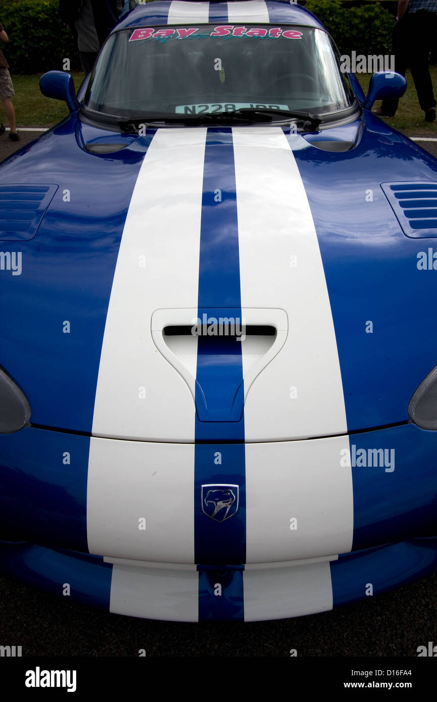 The front of a Dodge Viper V10 supercar on display at a classic car show. Stock Photo