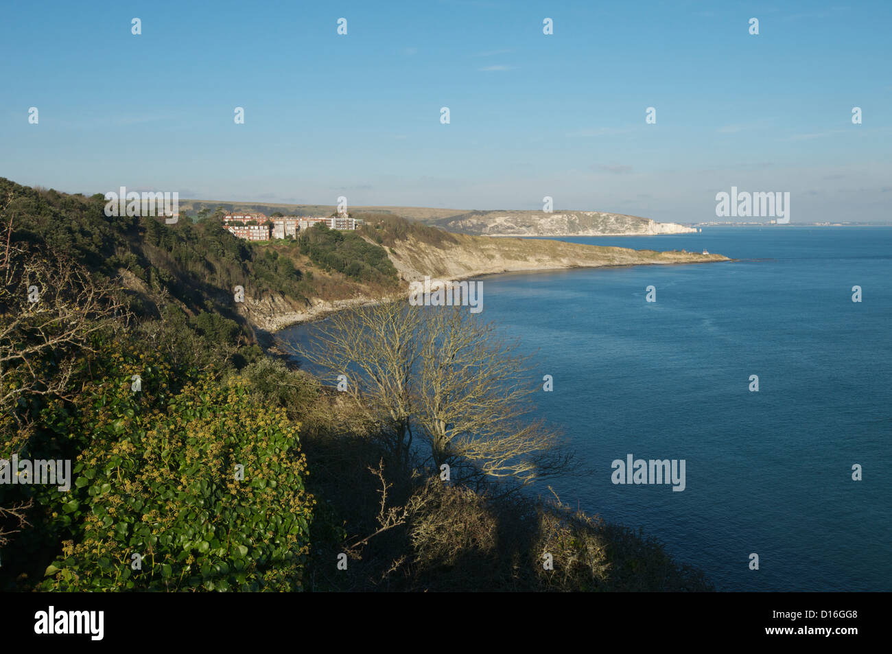 Peveril Point Swanage bay with Ballard down headland in the far