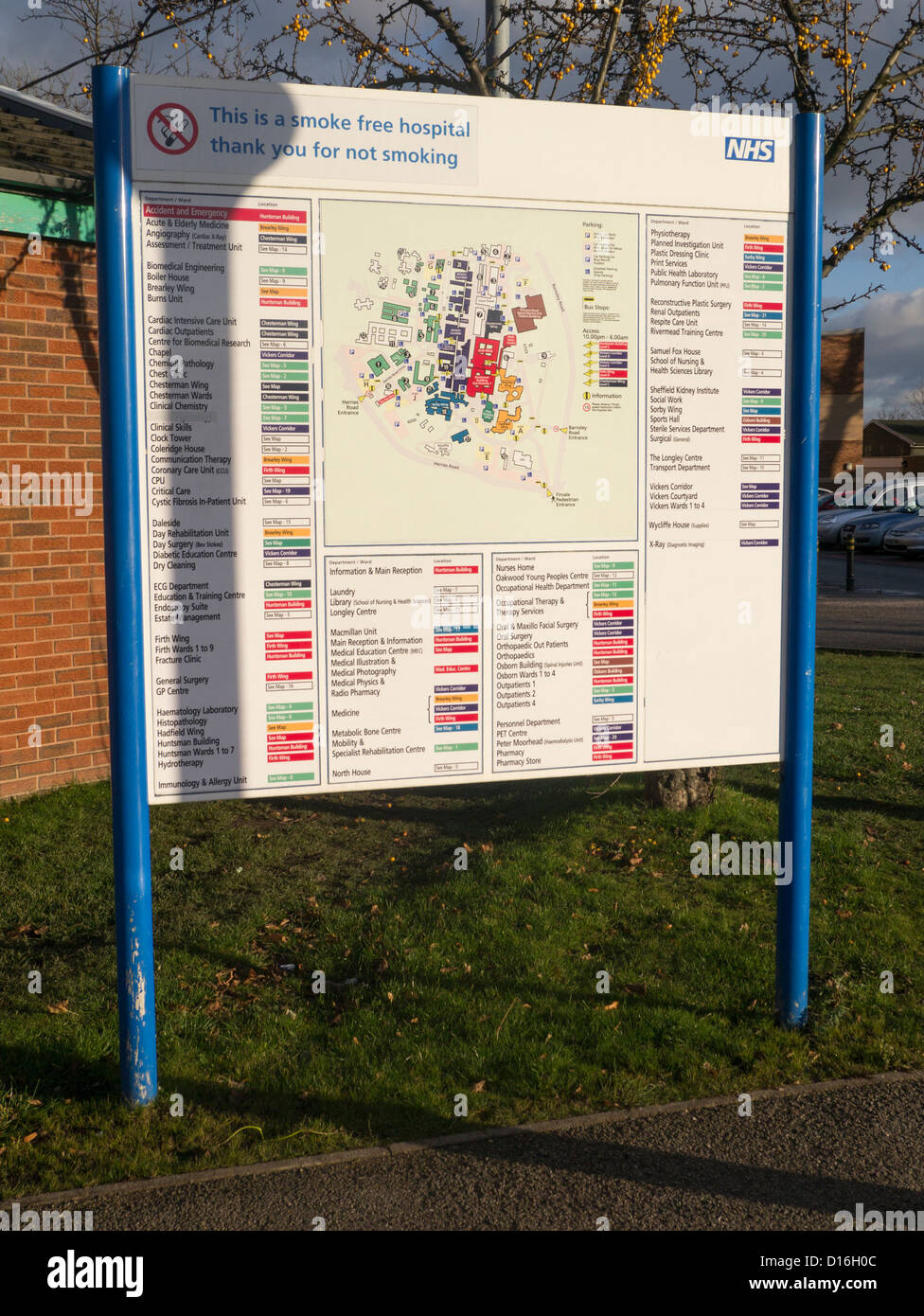 Signs at the Northern General Hospital, Sheffield, UK Stock Photo