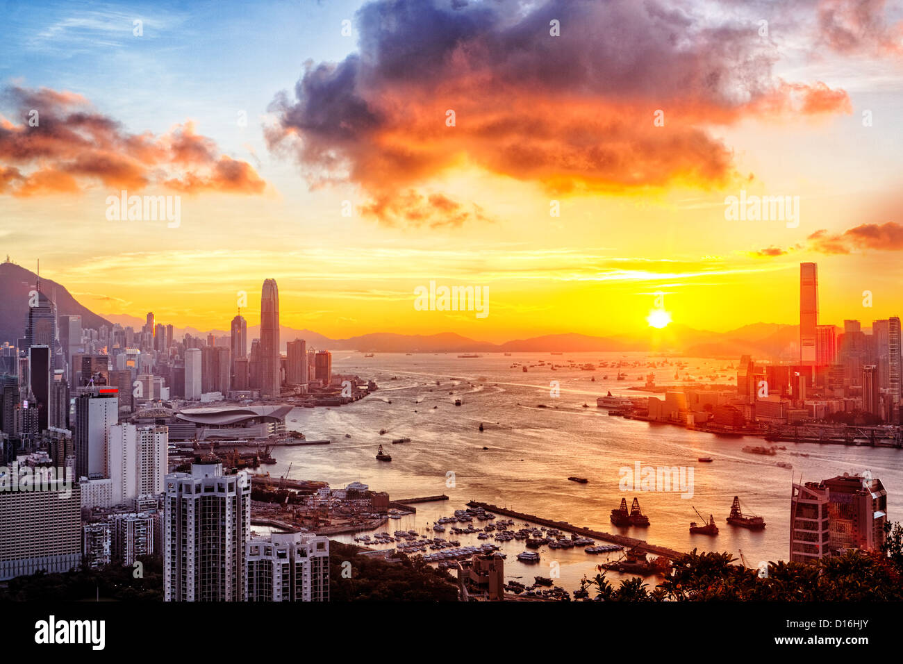 sunset in hong kong city Stock Photo - Alamy