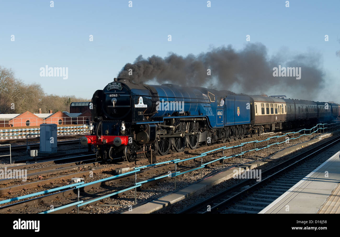 Steam Locomotive 'Tornado' in Blue Livery approaching Reading Station -1 Stock Photo