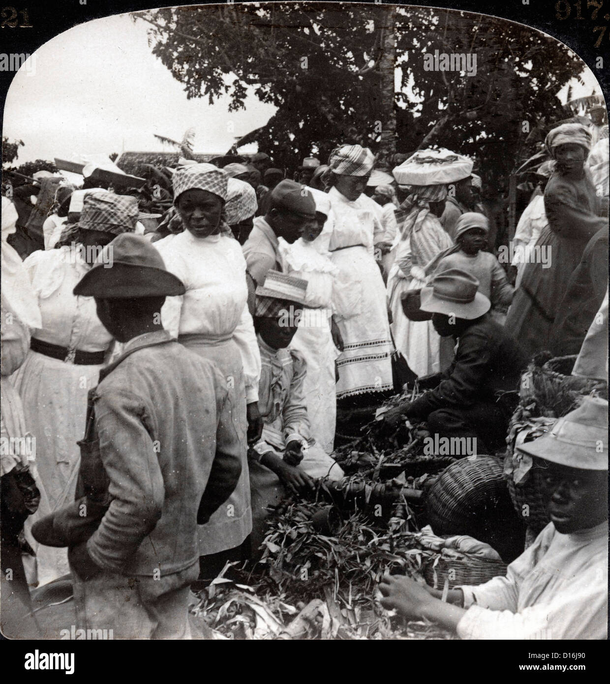 Natives Bartering for Jamaica Sugar in the Mandeville Market, Jamaica, 1904 Stock Photo