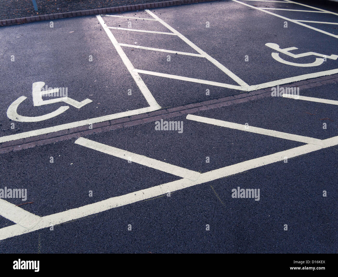 Two newly marked disabled parking spaces Stock Photo