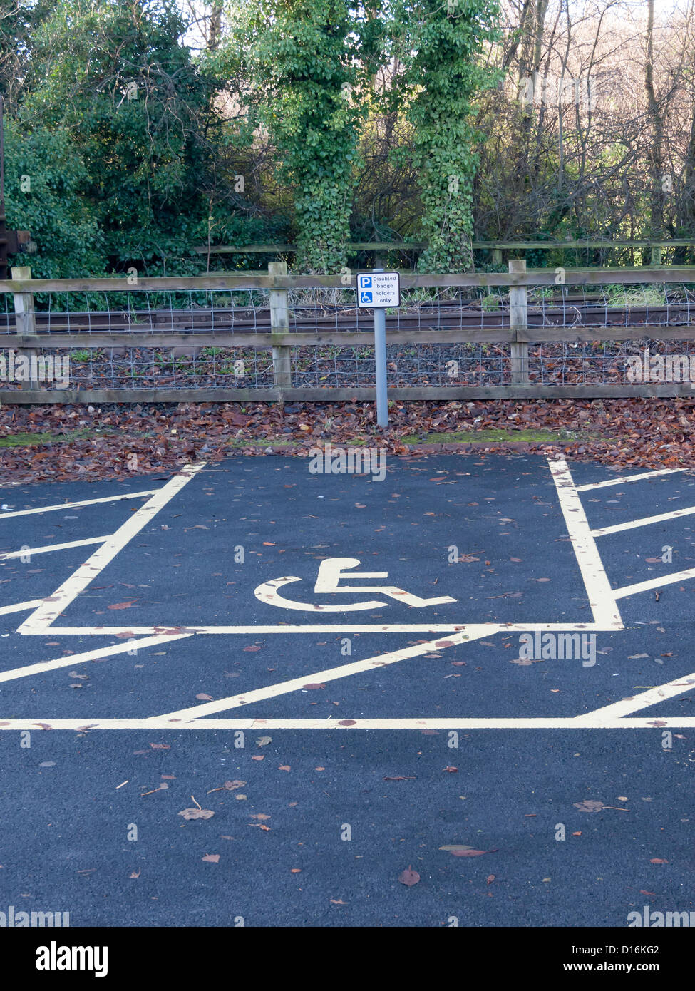 Newly marked disabled parking space for disabled badge holders only Stock Photo