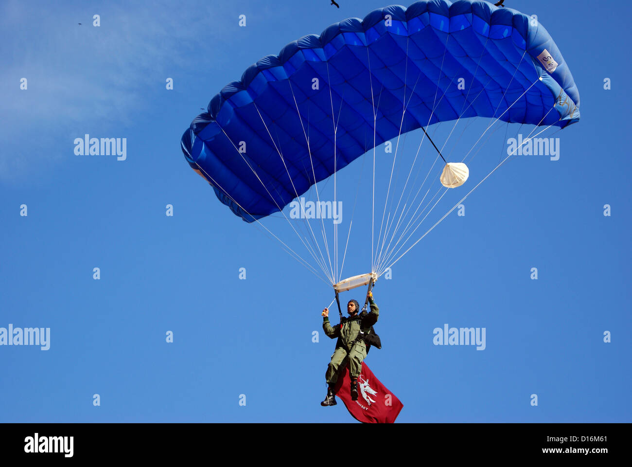Parachute Regiment Soldier from Indian army Skydiving above the Military camp at Kerala India Stock Photo