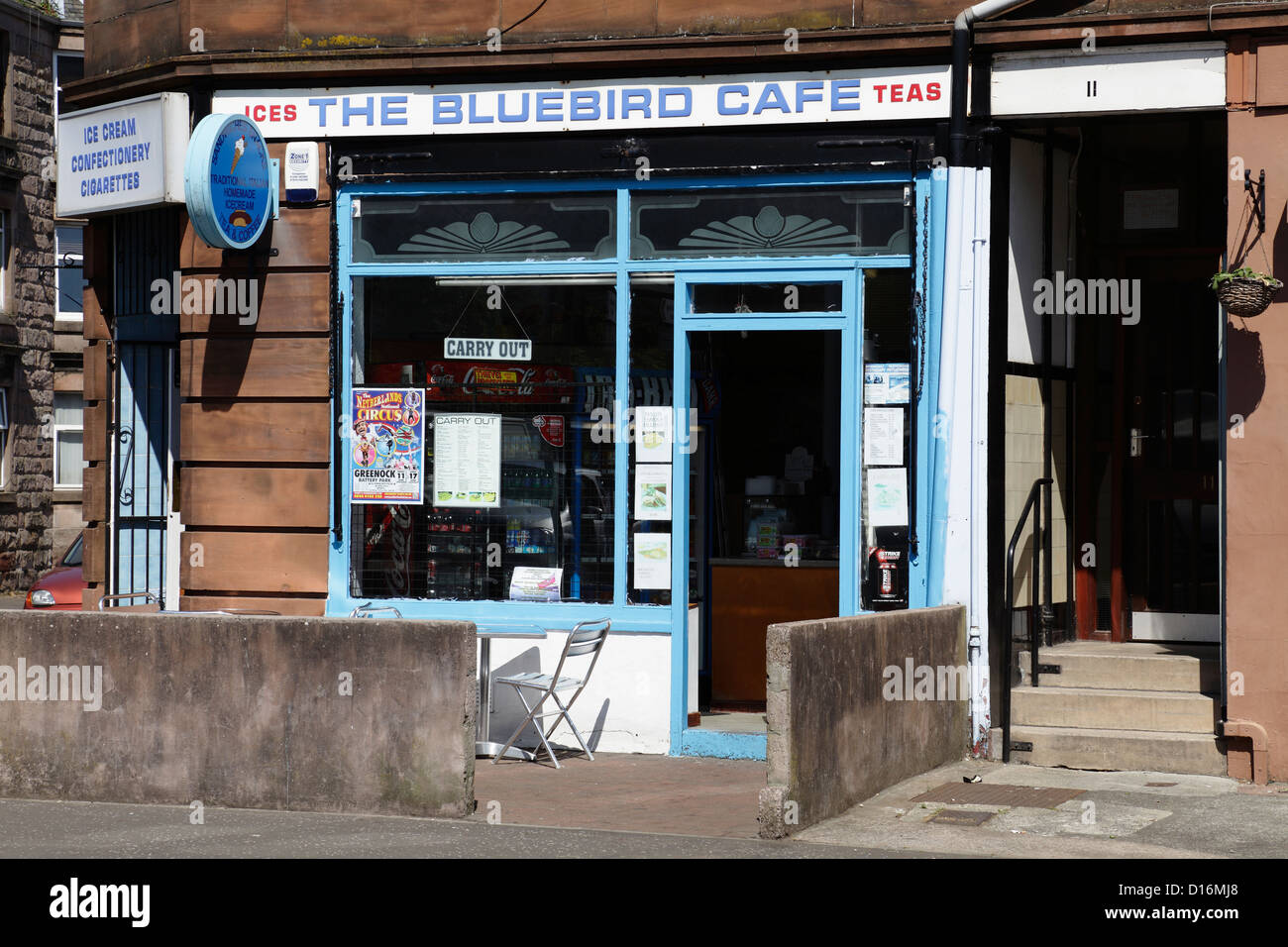 The traditional Bluebird Cafe on Cardwell Road in the town of Gourock