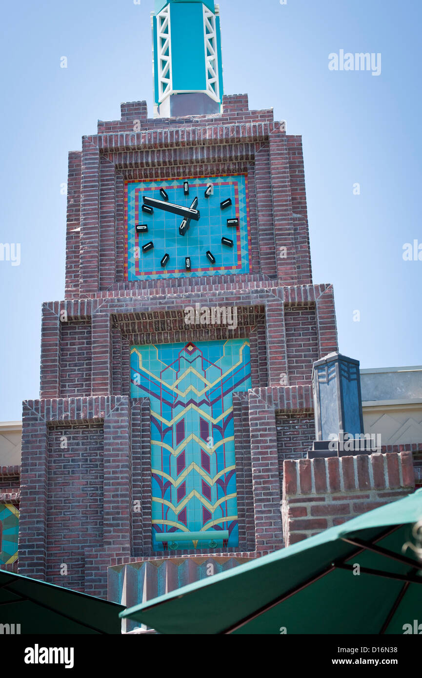 Tiled clock tower, Los Angeles restaurant Stock Photo