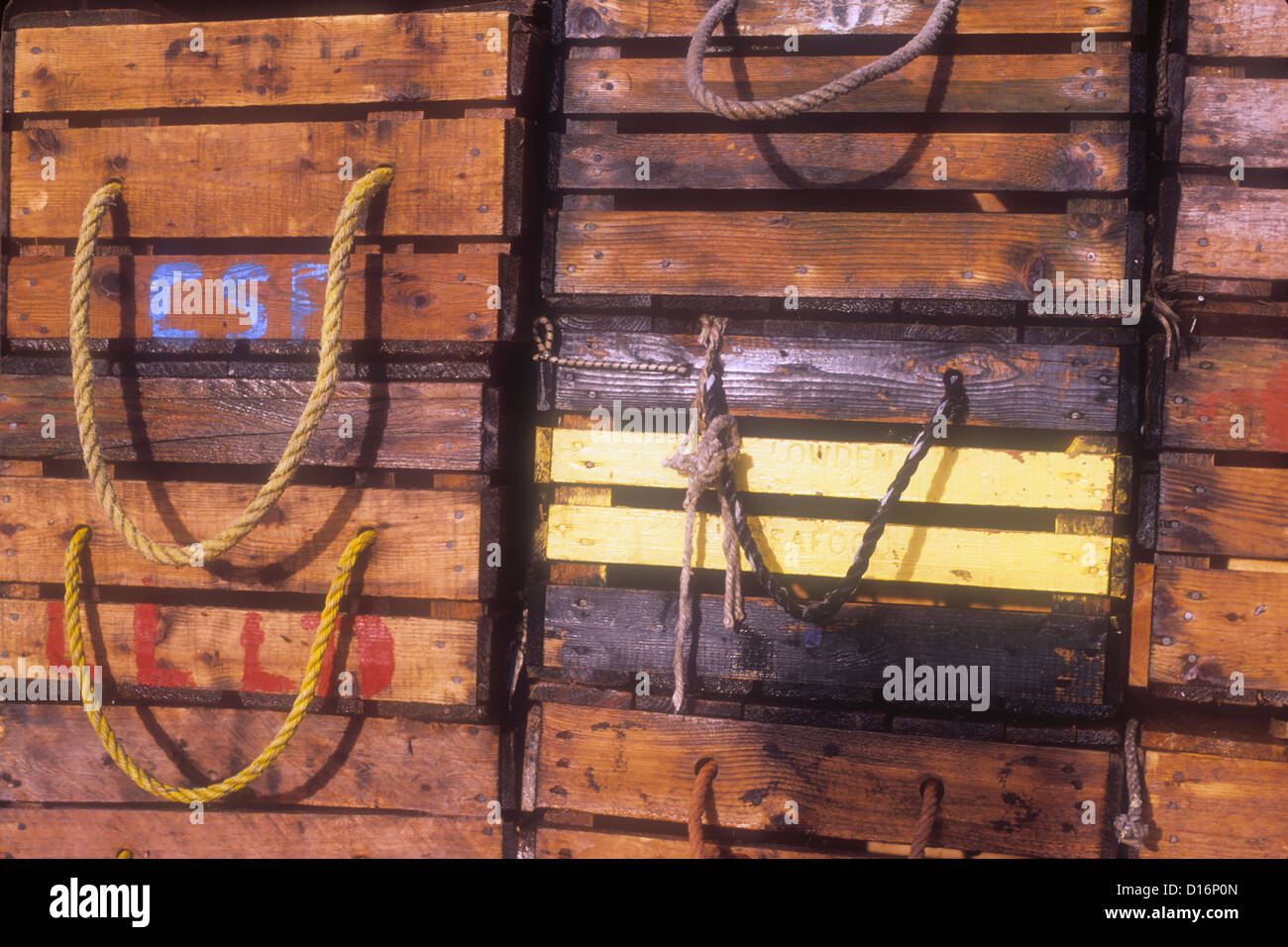 Stacked lobster crates Stock Photo - Alamy