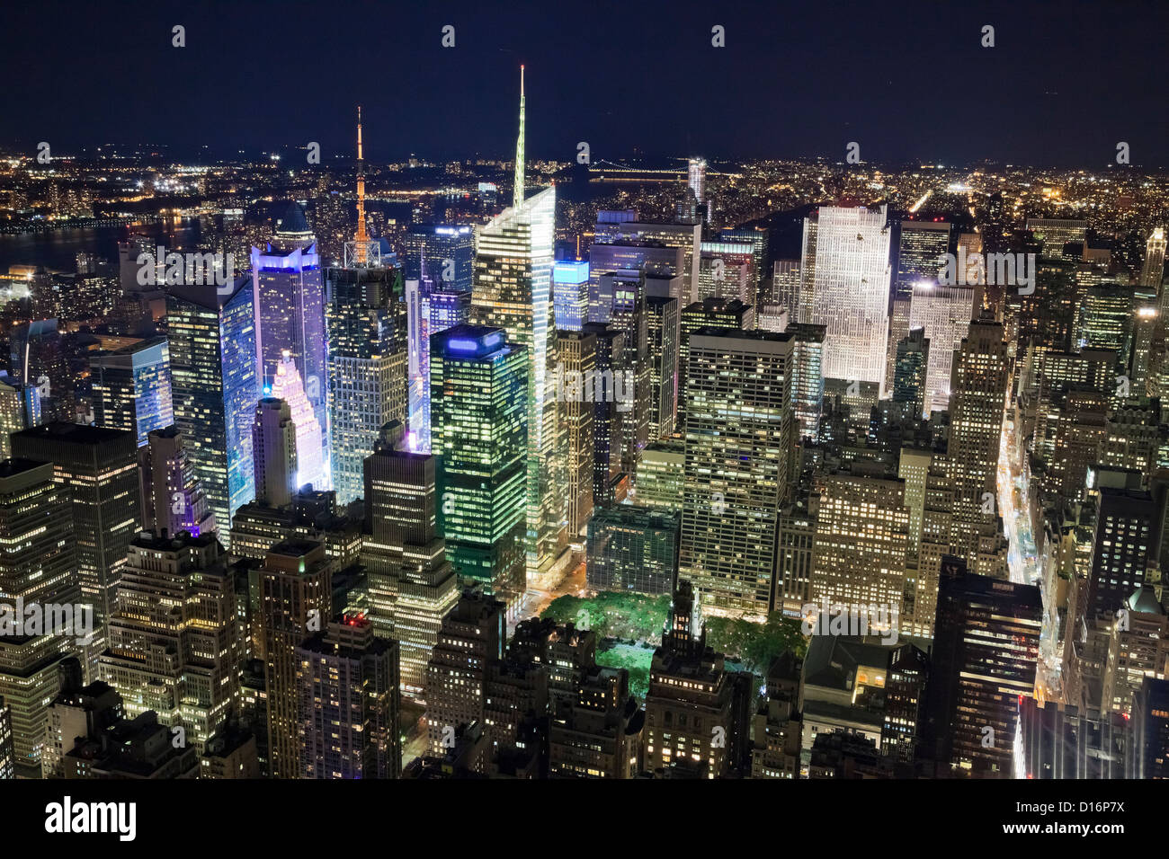 The New York City Uptown panorama with Times Square in the night Stock Photo