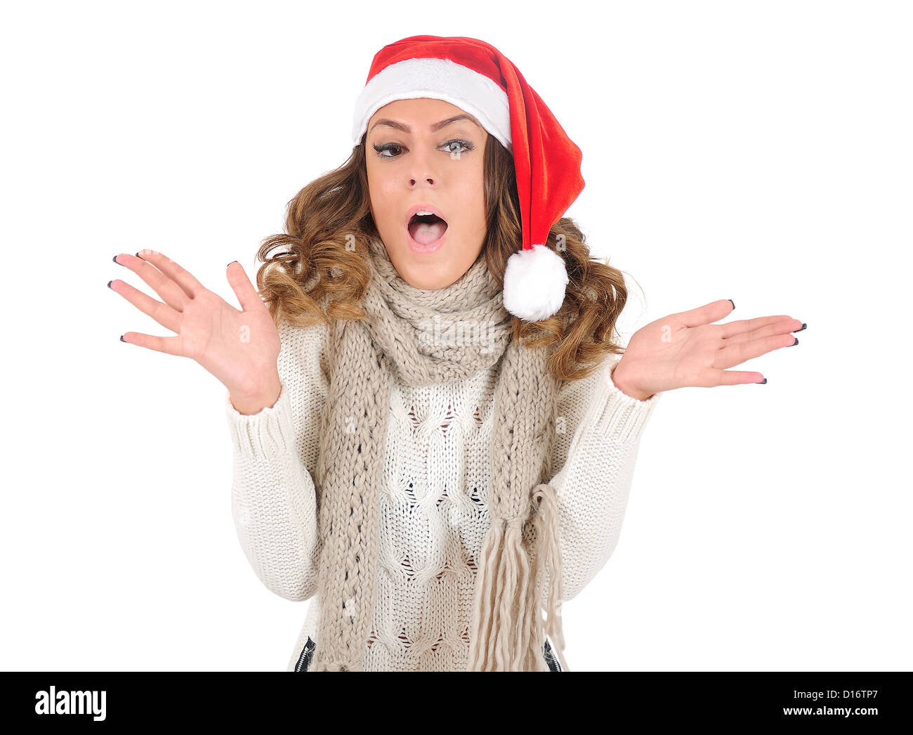 Isolated young christmas girl shocked Stock Photo - Alamy