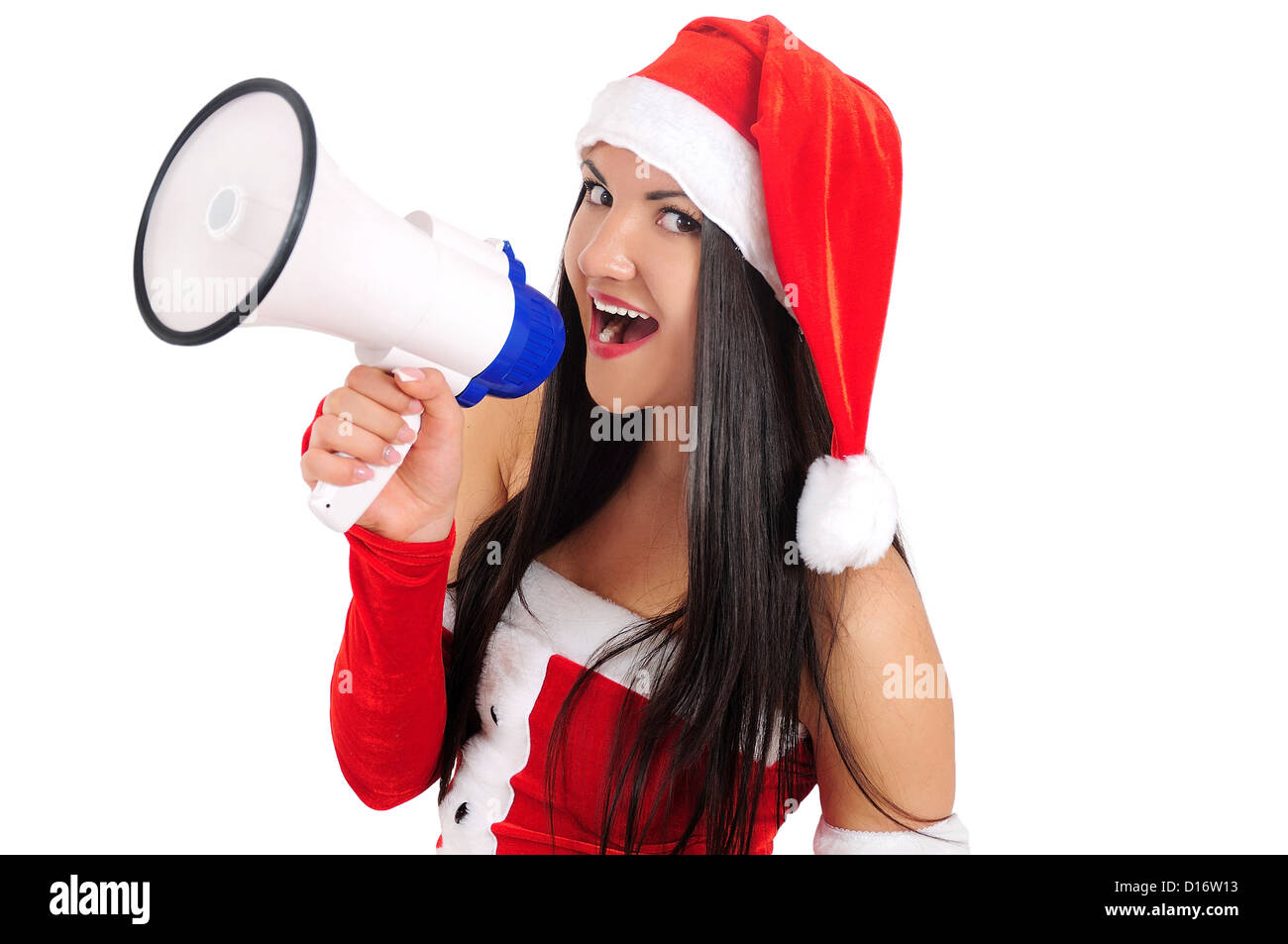 Isolated young christmas girl with megaphone Stock Photo - Alamy