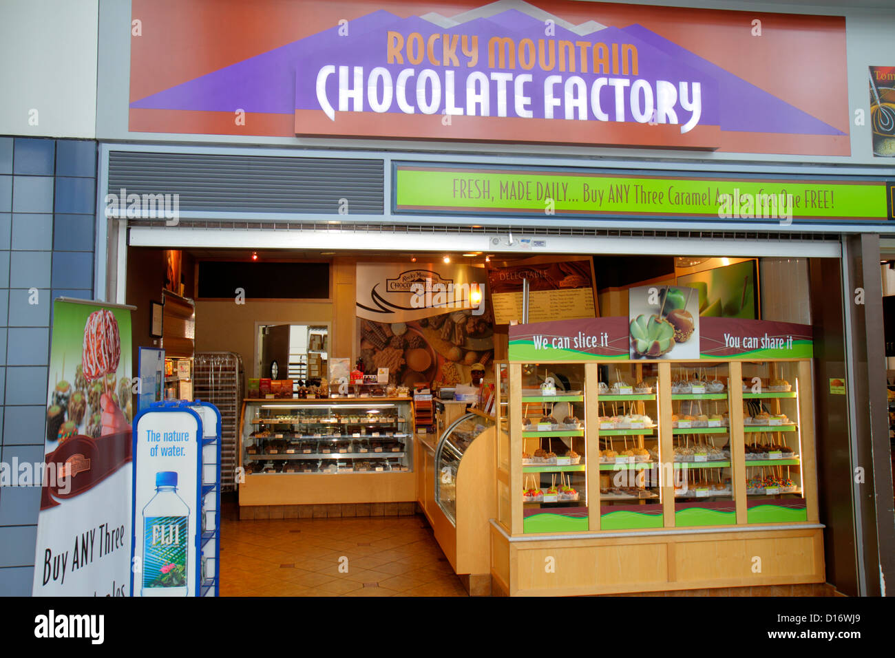 Illinois,IL Cook County,O'Hare International Airport,ORD,gate,Rocky Mountain Chocolate Factory,shopping shopper shoppers shop shops market markets mar Stock Photo