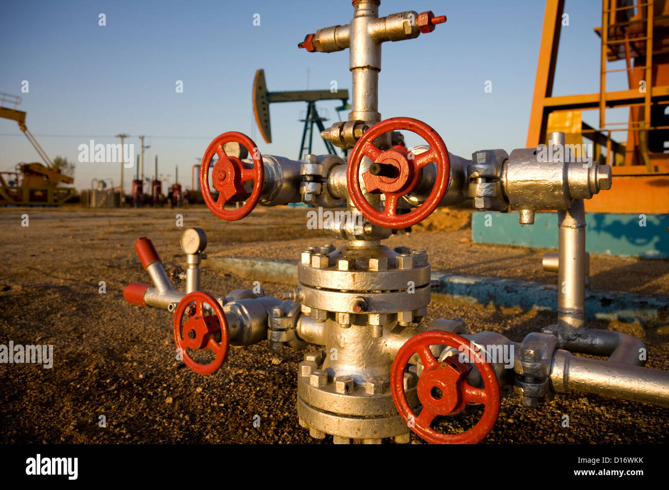 Valves on a production wellhead Stock Photo Alamy
