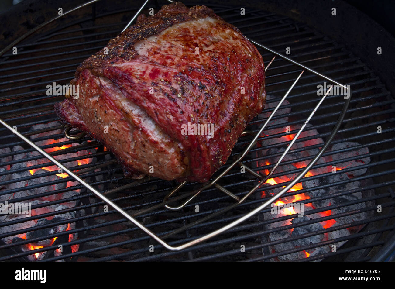 Prime Rib Roast on Charcoal Barbecue Stock Photo Alamy