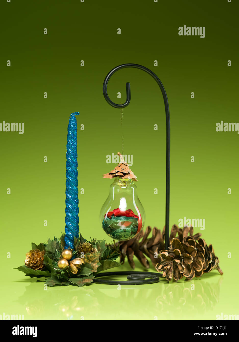 closeup of hanging handmade christmas globe made from recycled