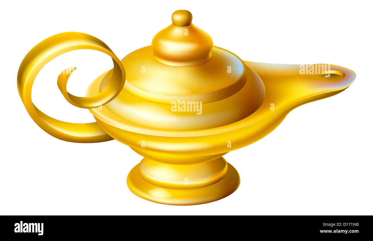 Illustration of an old fashioned Oil Lamp like one a genie may pop out of in an Aladdin story Stock Photo
