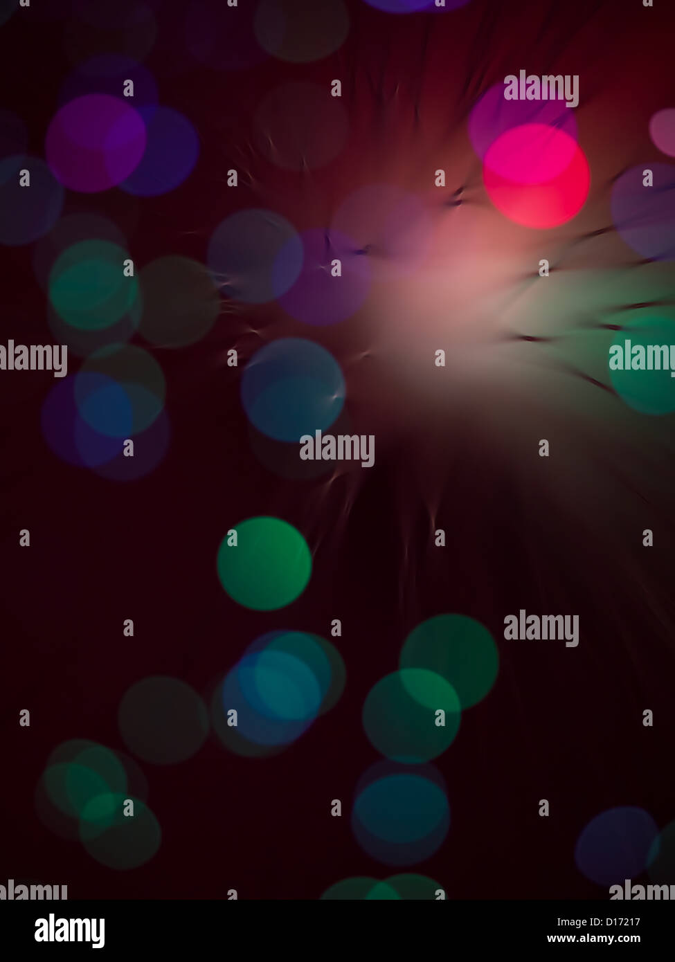 macro of a fiber optics light wand with colorful light spots merging