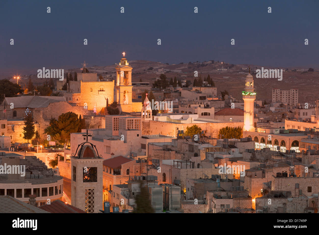 Panoramic skyline at night of Bethlehem, Palestine Stock Photo