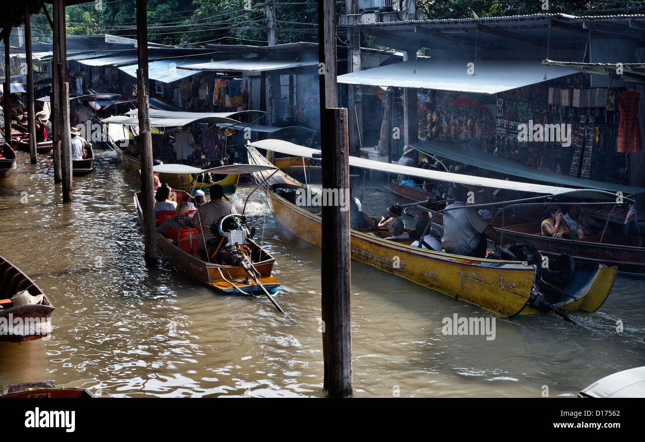 Thailand, Bangkok, wooden Thai boats at the Floating Market Stock Photo