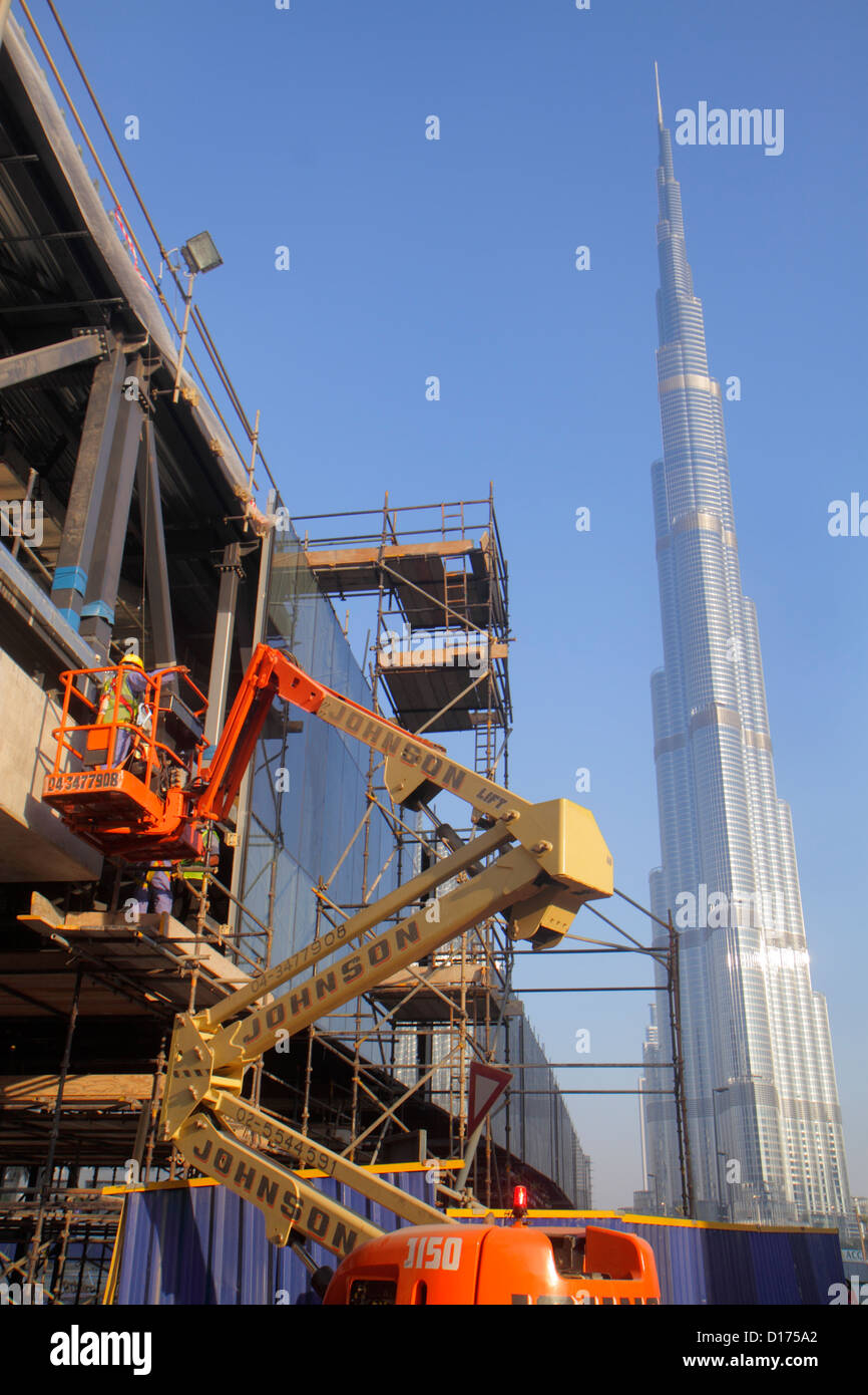 Dubai UAE,United Arab Emirates,Downtown Dubai,Burj Dubai,under new construction site building builder,building,Burj Khalifa,world's tallest structure, Stock Photo