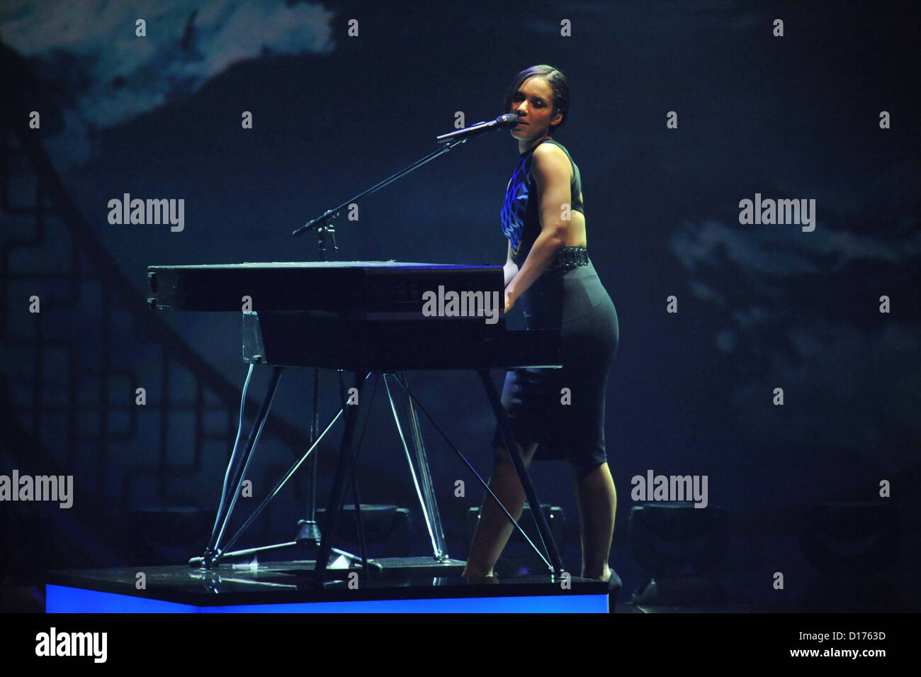 Singer Alicia Keys performing at the 'Wetten dass...?' Show in Freiburg, Germany. 08.12.2012 Stock Photo
