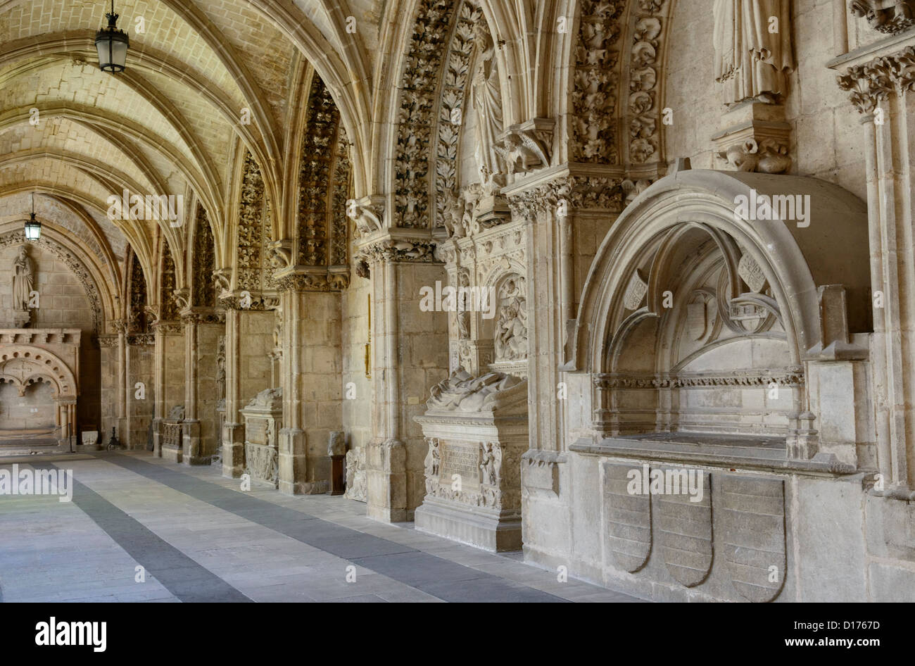 Interior gallery at Cathedral of Burgos, Spain. Gothic art. Stock Photo