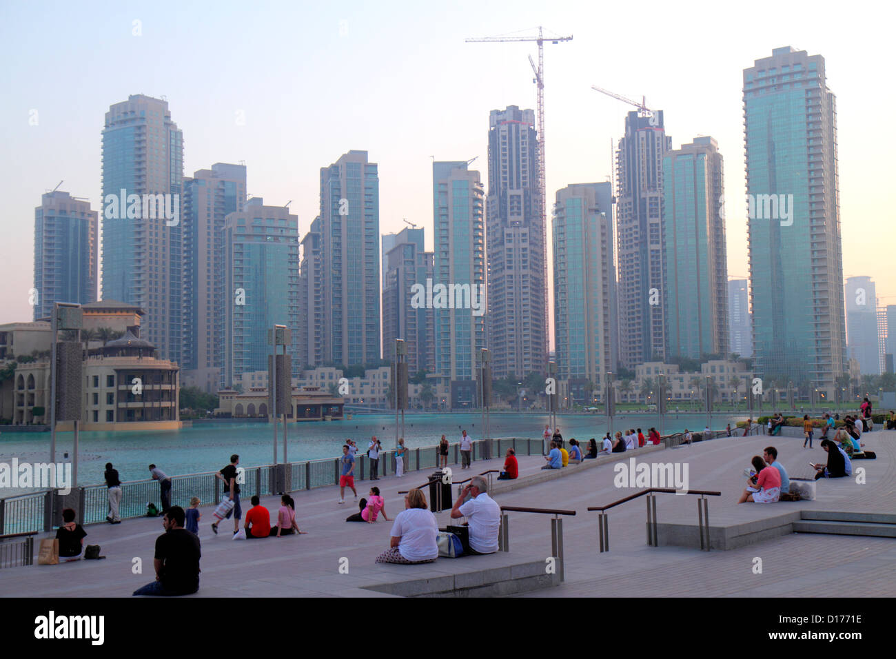 Dubai UAE,United Arab Emirates,Downtown Dubai,Burj Dubai,Dubai Mall,Emaar Properties,Burj Khalifa Lake,The Residences West East Tower 1 2 3,high rise Stock Photo