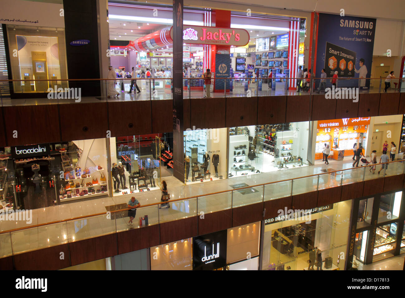 Dubai UAE,United Arab Emirates,Downtown Dubai,Burj Dubai,Dubai mall,store,stores,businesses,district,levels,Jacky's Electronics,Samsung,Braccialini,ha Stock Photo