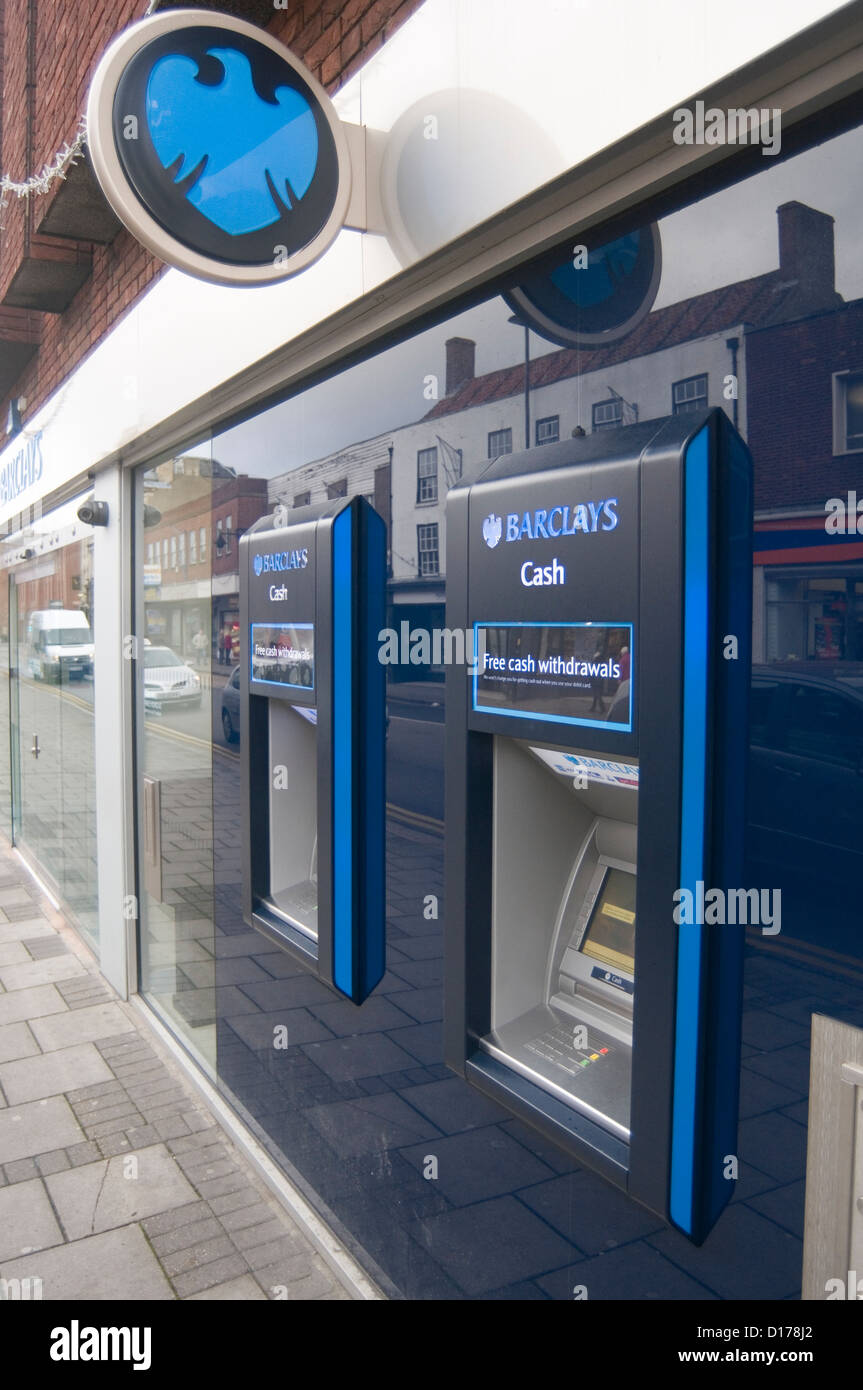 barclays bank cash machine machines high street banks dispenser atm atms banking Stock Photo