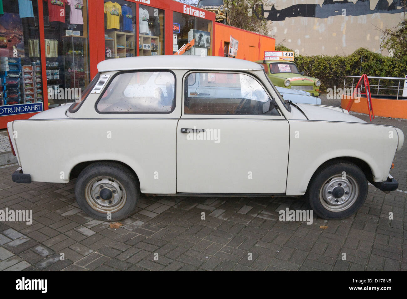 Berlin Germany EU Iconic Trabant car most common vehicle built in former East Germany now used for Trabi Safari Stock Photo