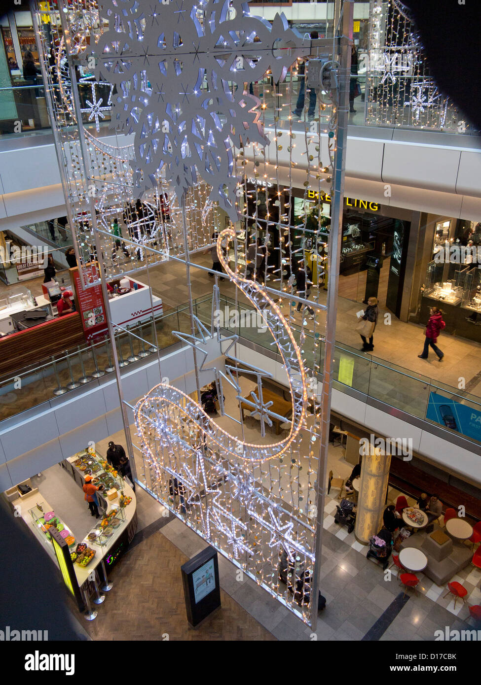 Christmas decorations at the Westfield shopping mall in Stratford, near