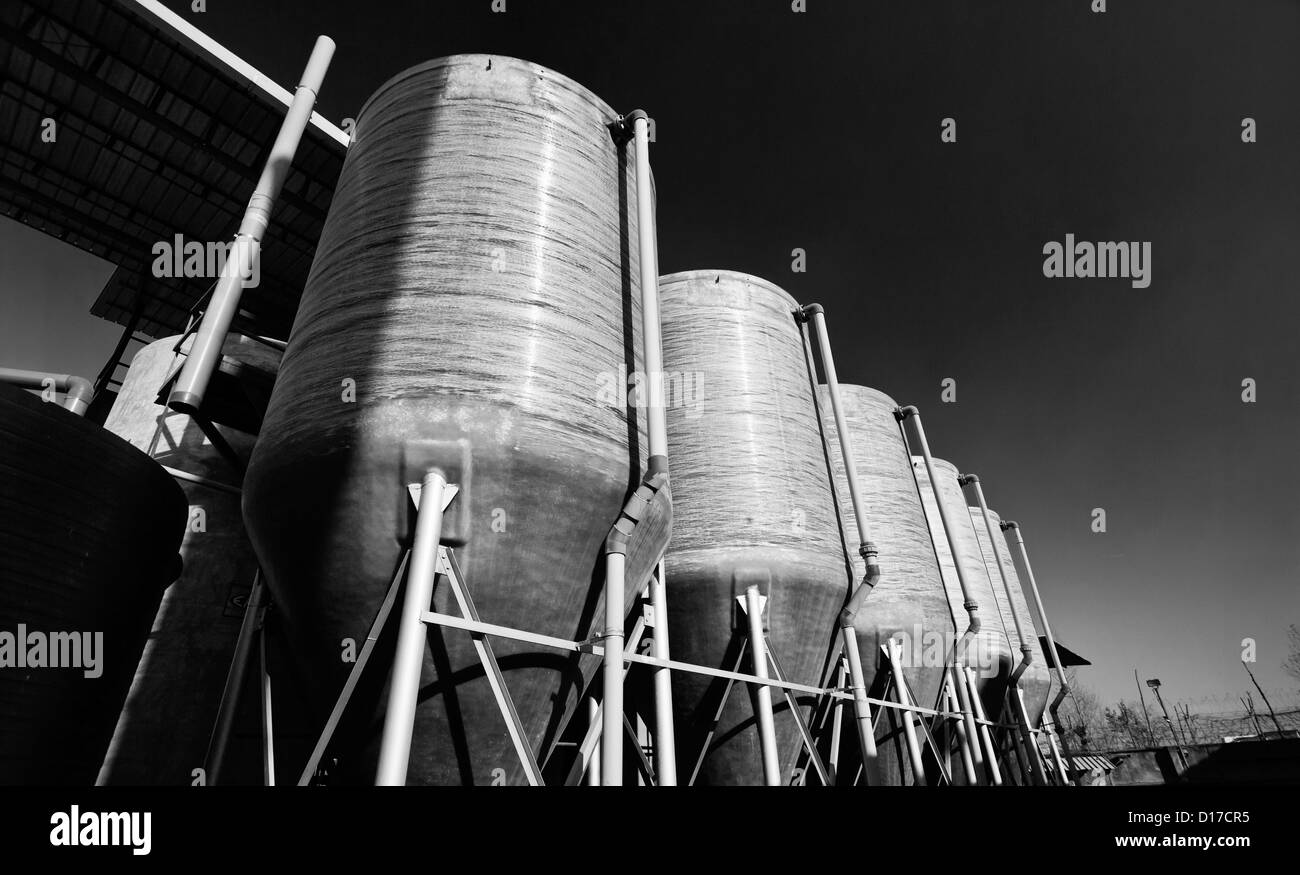 Industrial silos for chemical production Black and White Stock Photos ...