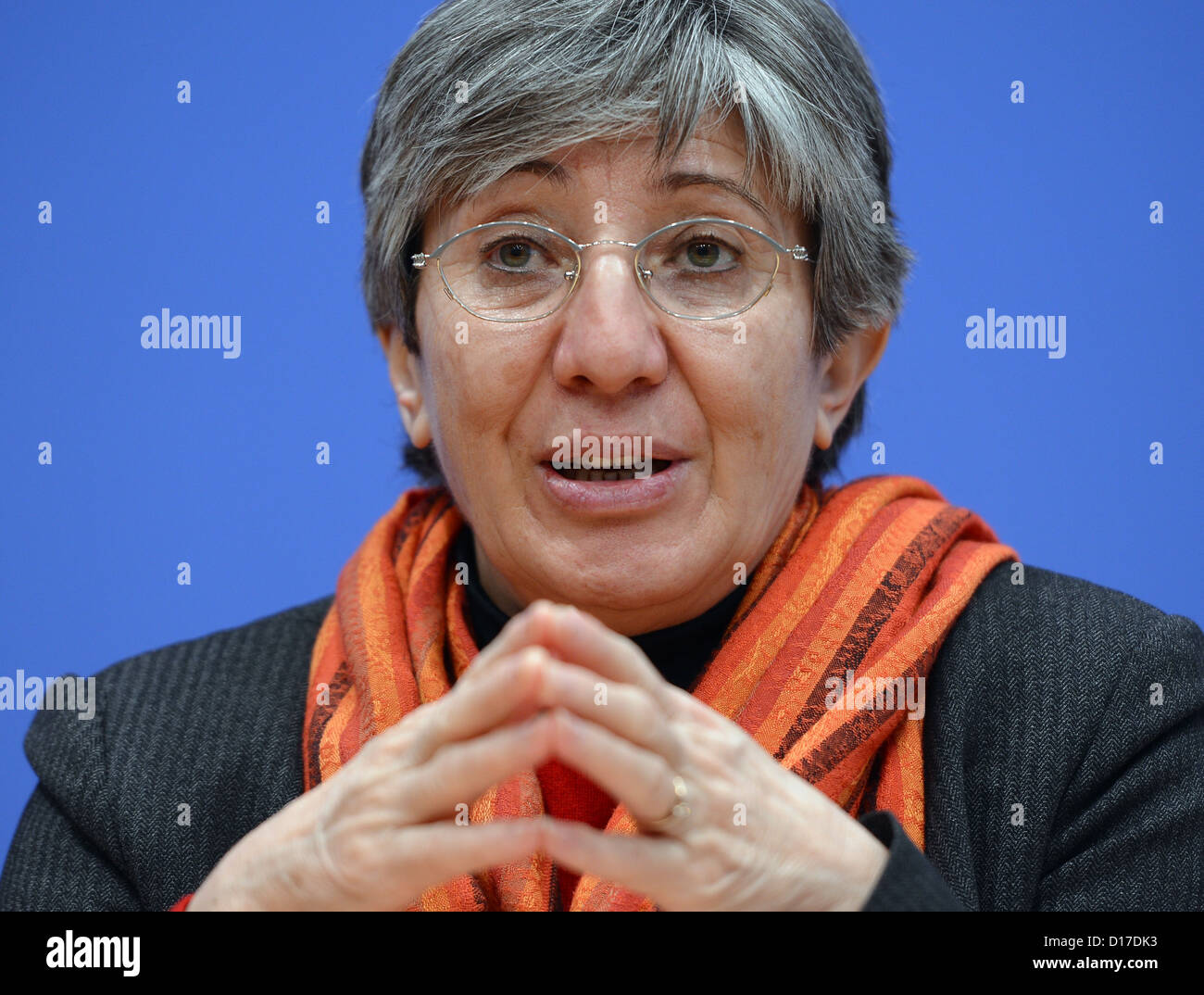 Winner of the 'alternative Nobel Peace Prize' Sima Samar from Afghanistan speaks during a press conference in Berlin, Germany, 10 December 2012. She asks the community of states not to give up on Avghansitan after the withdrawal of international striking forces. Photo: Britta Pedersen Stock Photo