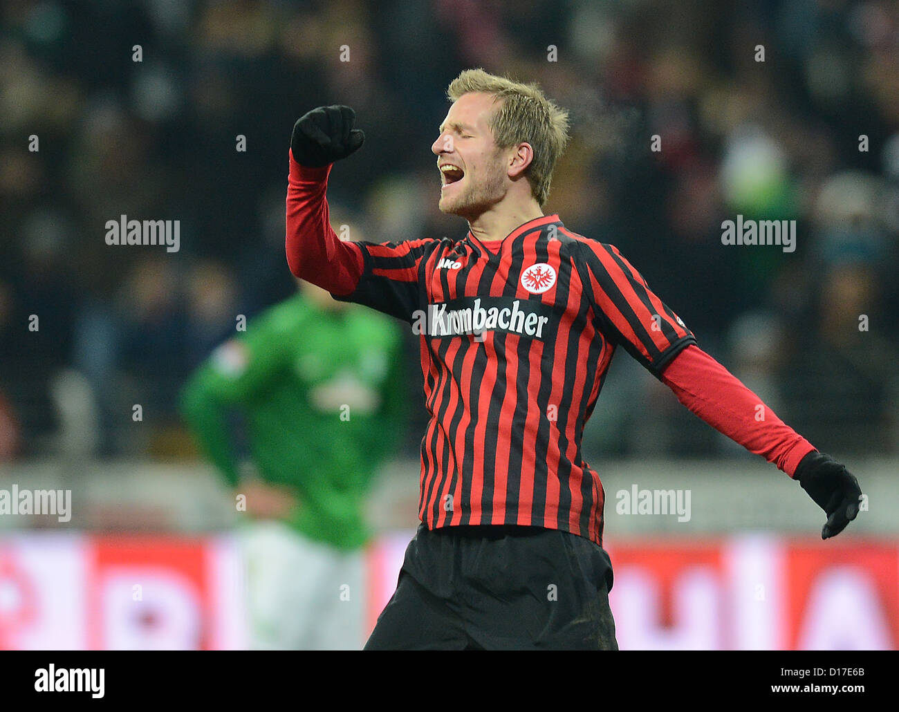 08.12.2012, JH, 1.Bundesliga, Eintracht Frankfurt - SV Werder Bremen v.l. Torjubel, Goal celebration, celebrate the goal 3:1 Stefan Aigner (Eintracht Frankfurt) Foto: Jan Huebner Stock Photo