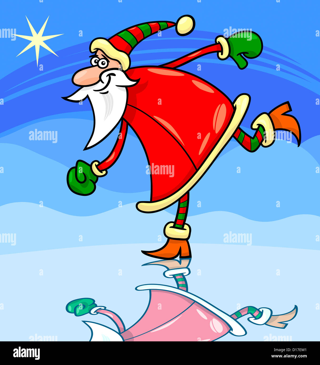 Cartoon Illustration of Funny Running or Sliding Santa Claus or Papa ...