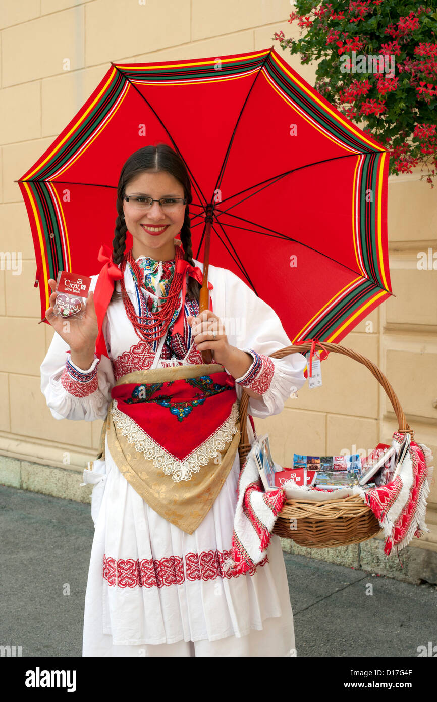 Croatian girl in traditional outfit in Zagreb, the capital of Croatia. Stock Photo