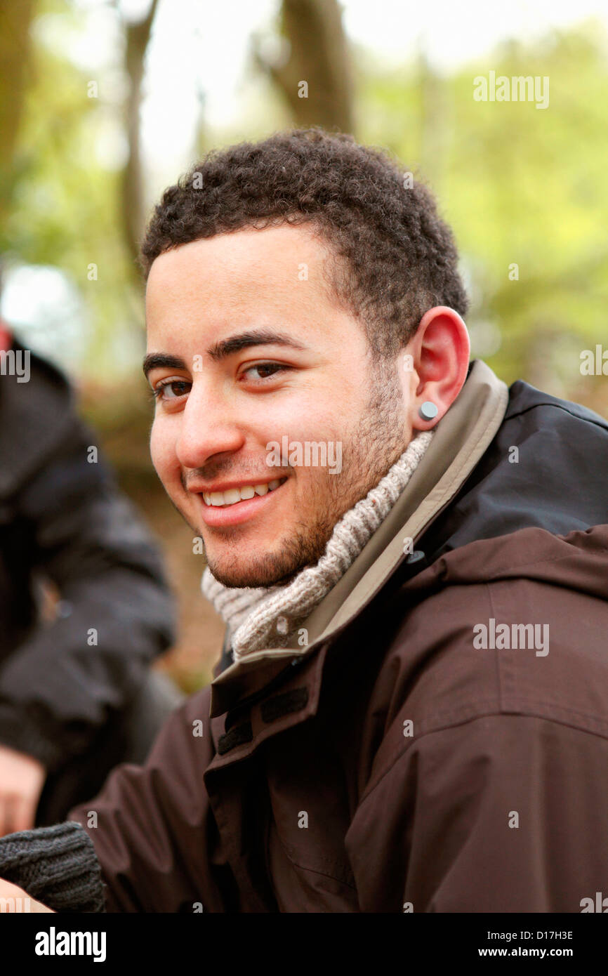 Closeup smiling man curly hair hi-res stock photography and images - Alamy