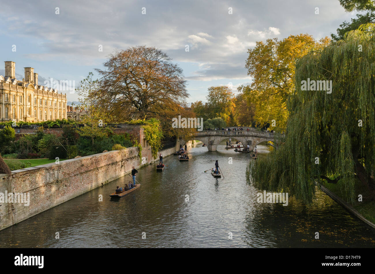 Cambridge - punting on the river Cam near Clare College. Stock Photo