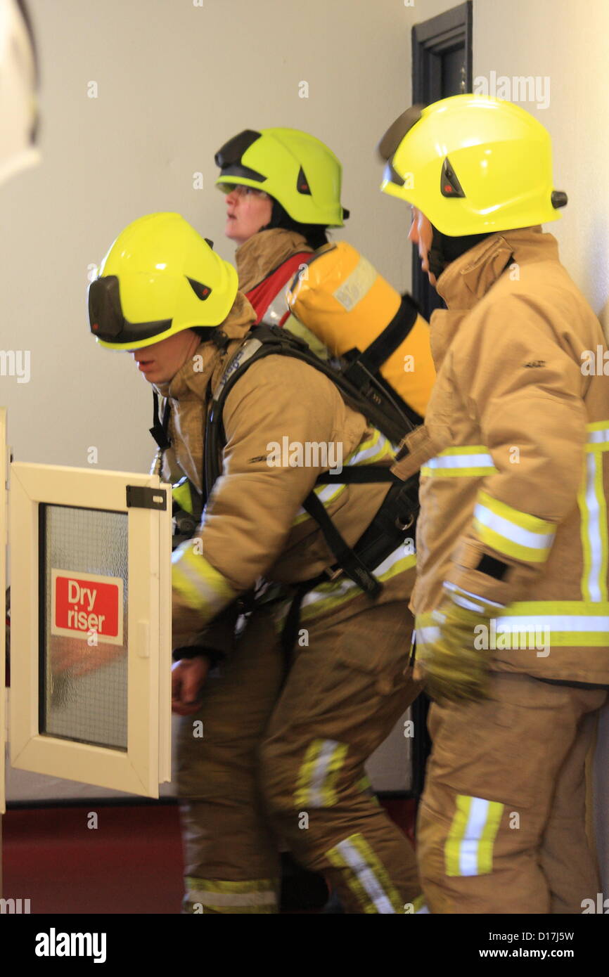 Fire crews put their rescue skills to the test on Monday (10 December) when they took part in a training exercise at one of Gravesend's tallest buildings.  Firefighters were given the scenario that a resident in a ninth floor flat had been cooking some festive nibbles in preparation for the big day but had been distracted, leaving the food to go up in flames. Fire crews put their rescue skills to the test on Monday (10 December) when they took part in a training exercise at one of Gravesend's tallest buildings.  Firefighters were given the scenario that a resident in a ninth floor flat had bee Stock Photo