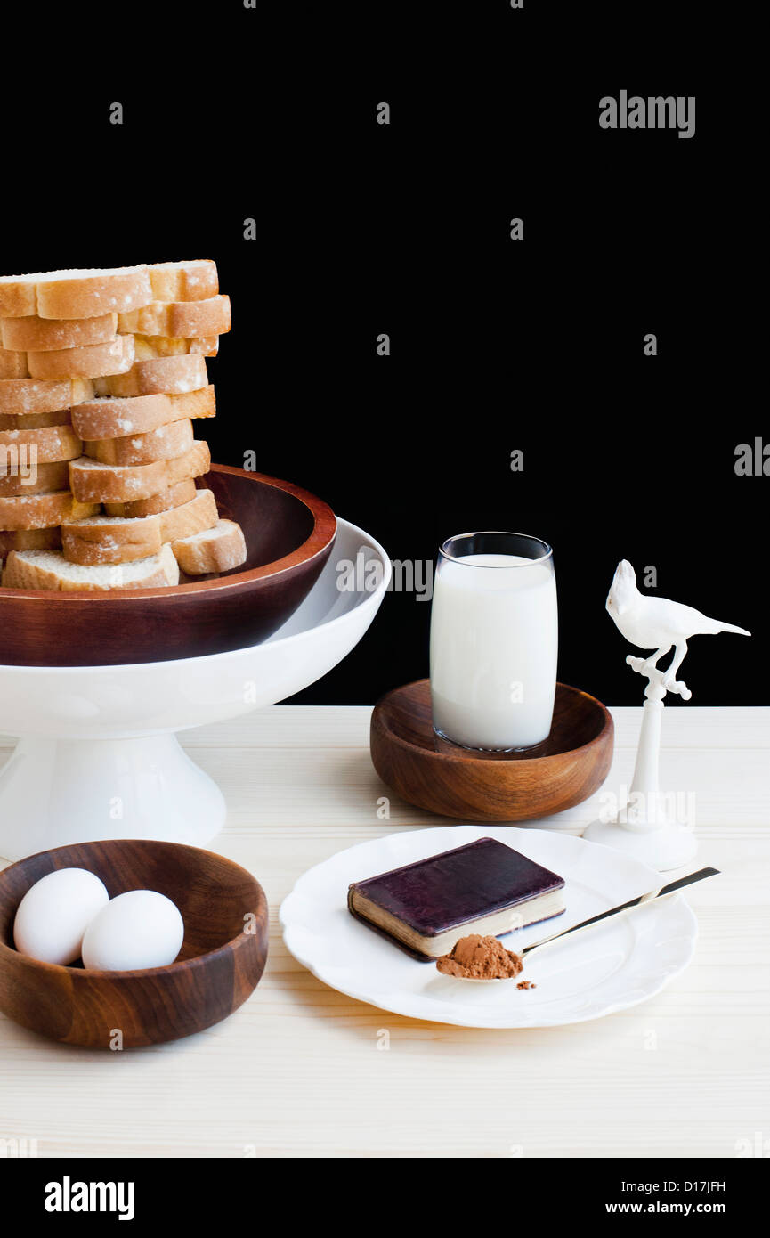 Dessert with milk, eggs and bread Stock Photo