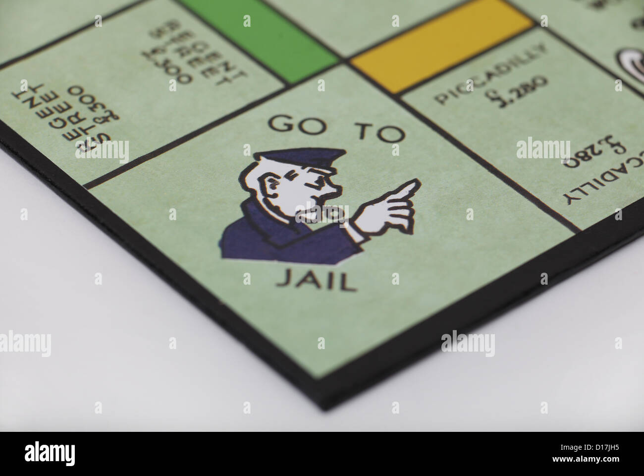 Go To Jail square on a Monopoly board. Stock Photo