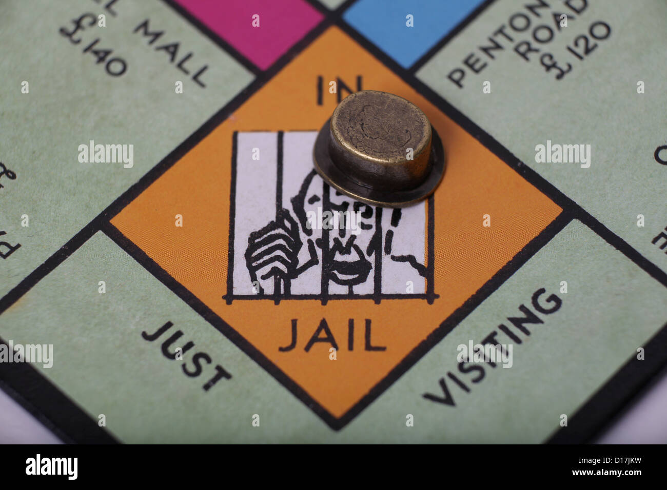 Monopoly In jail square with Top had players piece. Stock Photo