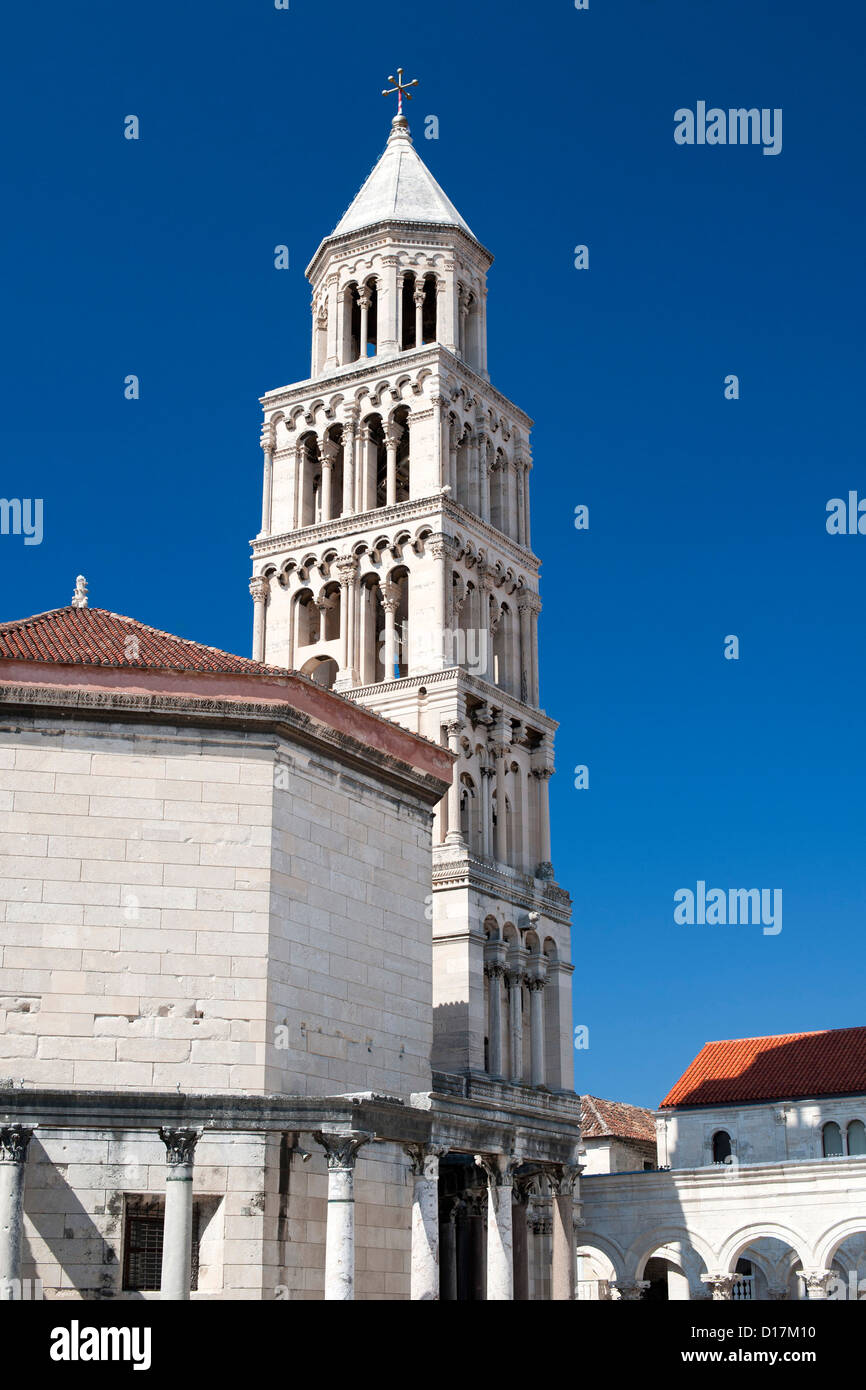 Tower of the cathedral of Saint Domnius in the city of Split on the Adriatic coast of Croatia. Stock Photo